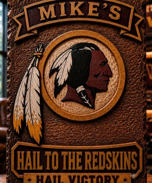 Hand-Carved Commanders Wooden Wall Art – Custom Name Engraving