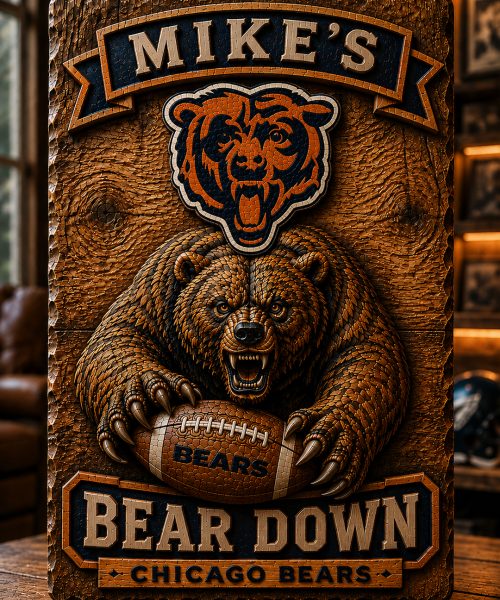 Hand-Carved Bears Wooden Wall Art – Custom Name Engraving
