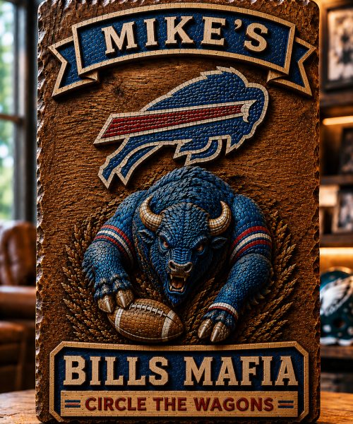 Hand-Carved Bills Wooden Wall Art – Custom Name Engraving