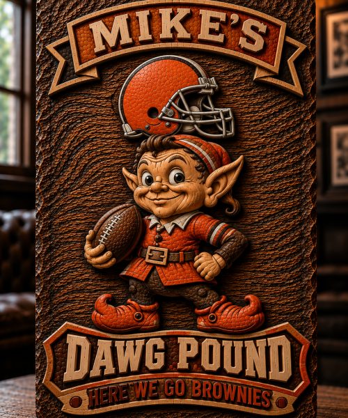 Hand-Carved Browns Wooden Wall Art – Custom Name Engraving