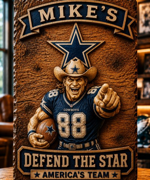 Hand-Carved Cowboys Wooden Wall Art – Custom Name Engraving