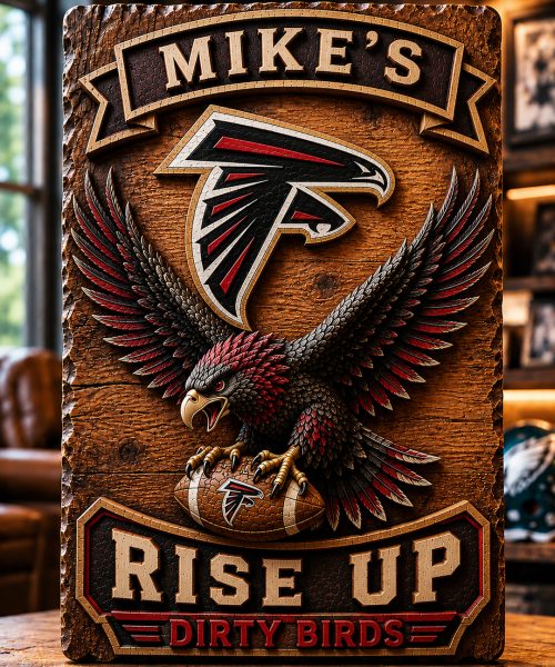 Hand-Carved Falcons Wooden Wall Art – Custom Name Engraving