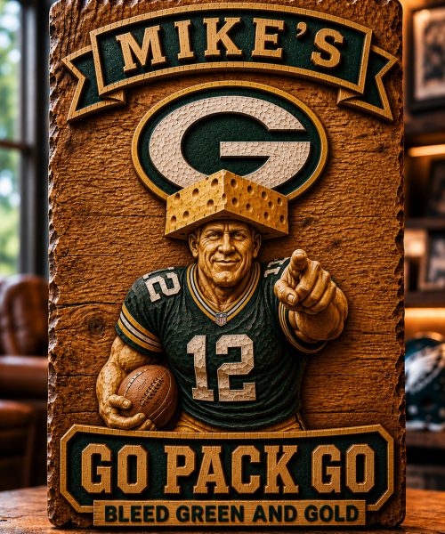 Hand-Carved Green Bay Packers Wooden Wall Art – Custom Name Engraving
