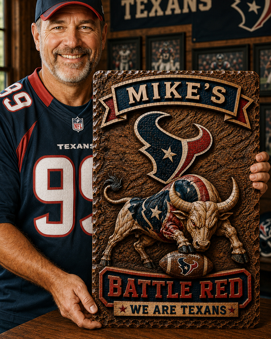 Hand-Carved Texans Wooden Wall Art – Custom Name Engraving - Image 3