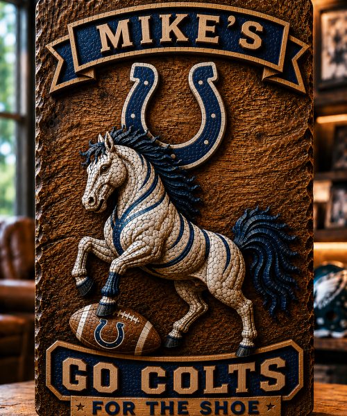 Hand-Carved Colts Wooden Wall Art – Custom Name Engraving