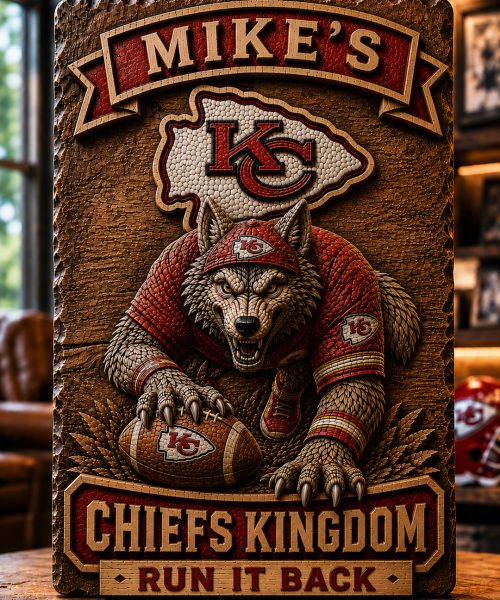 Hand-Carved Chiefs Wooden Wall Art – Custom Name Engraving