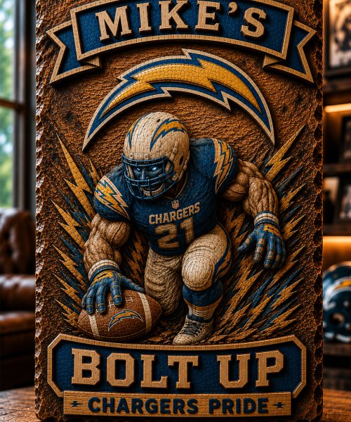 Hand-Carved Chargers Wooden Wall Art – Custom Name Engraving