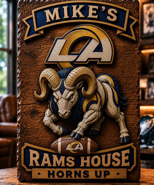 Hand-Carved Rams Wooden Wall Art – Custom Name Engraving
