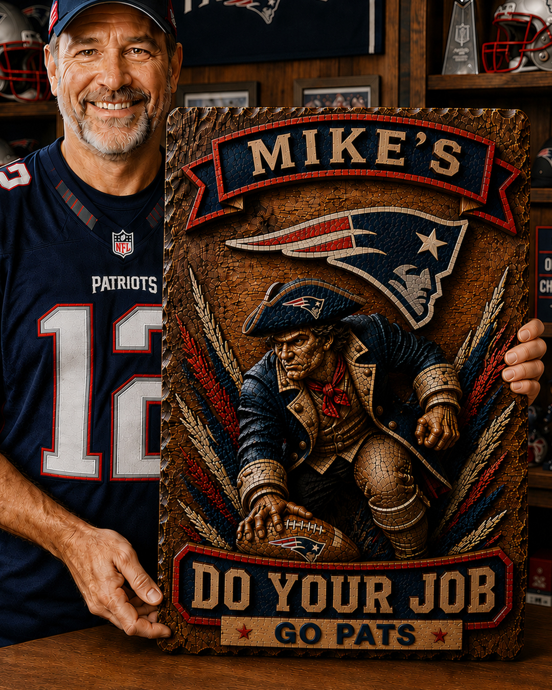 Hand-Carved Patriots Wooden Wall Art - Custom Name Engraving - Image 3