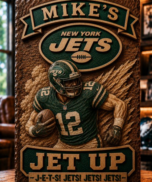 Hand-Carved Jets Wooden Wall Art – Custom Name Engraving