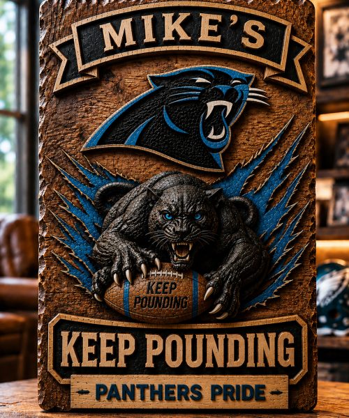 Hand-Carved Panthers Wooden Wall Art – Custom Name Engraving