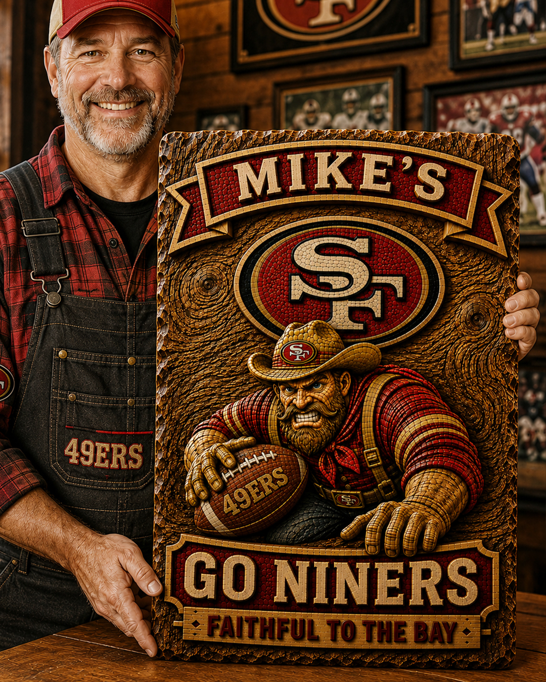 Hand-Carved 49ers Wooden Wall Art – Custom Name Engraving - Image 3