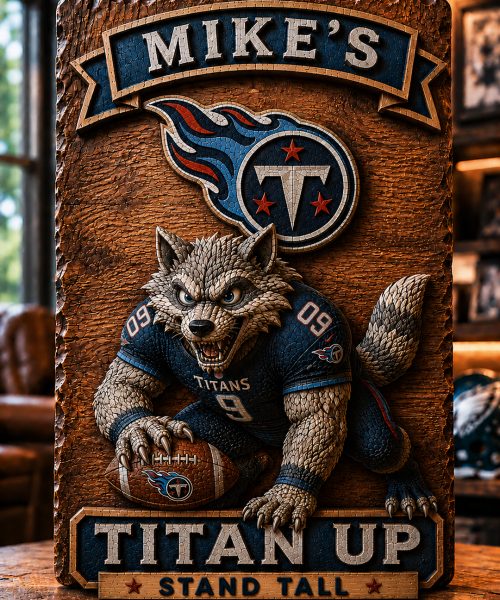 Hand-Carved Titans Wooden Wall Art – Custom Name Engraving