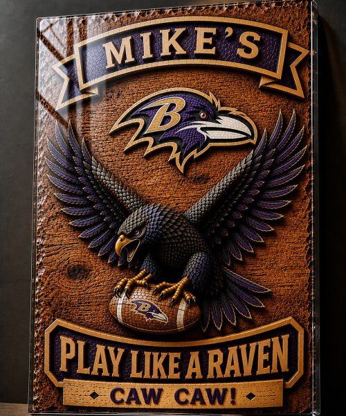 Alternative view of Hand-Carved Ravens Wooden Wall Art – Custom Name Engraving