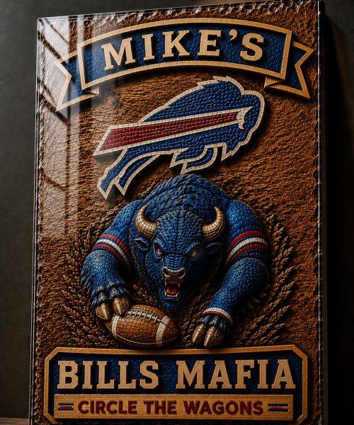 Alternative view of Hand-Carved Bills Wooden Wall Art – Custom Name Engraving