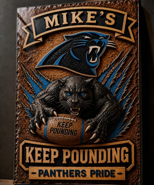 Alternative view of Hand-Carved Panthers Wooden Wall Art – Custom Name Engraving