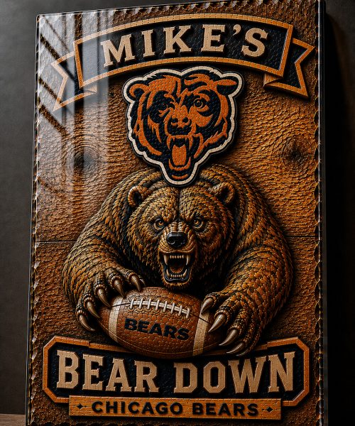 Alternative view of Hand-Carved Bears Wooden Wall Art – Custom Name Engraving