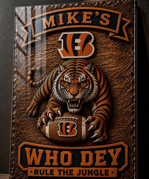 Alternative view of Hand-Carved Bengals Wooden Wall Art – Custom Name Engraving