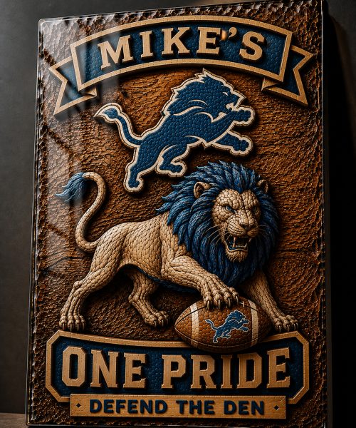Alternative view of Hand-Carved Detroit Lions Wooden Wall Art – Custom Name Engraving