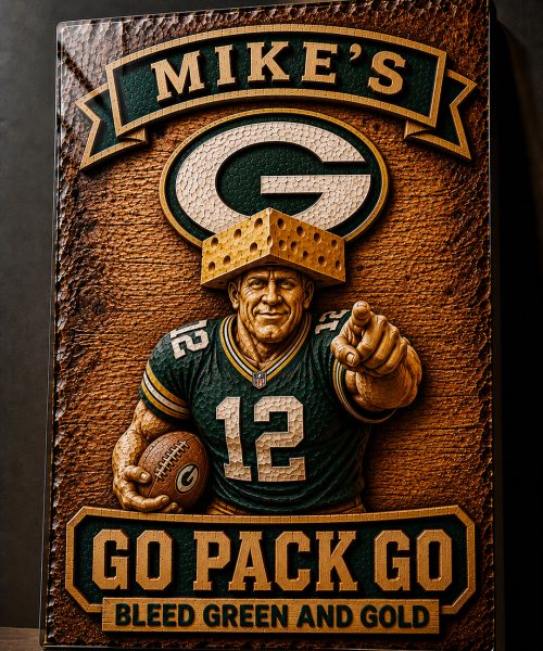Alternative view of Hand-Carved Green Bay Packers Wooden Wall Art – Custom Name Engraving