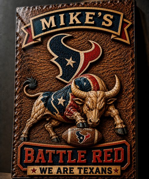 Alternative view of Hand-Carved Texans Wooden Wall Art – Custom Name Engraving