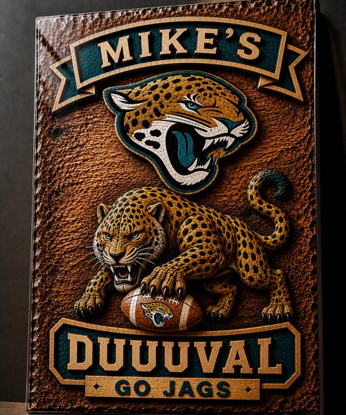 Alternative view of Hand-Carved Jacksonville Jaguars Wooden Wall Art – Custom Name Engraving