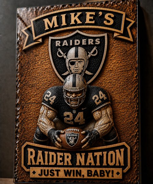 Alternative view of Hand-Carved Raiders Wooden Wall Art – Custom Name Engraving
