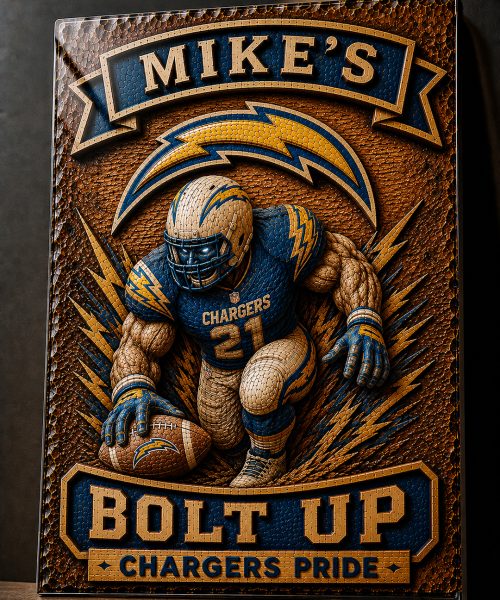 Alternative view of Hand-Carved Chargers Wooden Wall Art – Custom Name Engraving