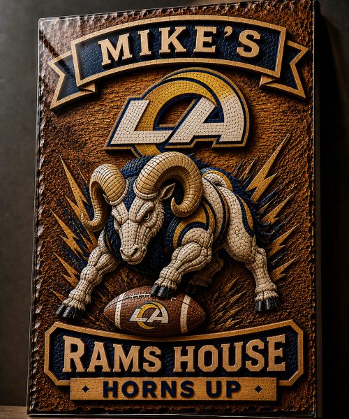 Alternative view of Hand-Carved Rams Wooden Wall Art – Custom Name Engraving