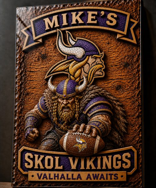 Alternative view of Hand-Carved Vikings Wooden Wall Art – Custom Name Engraving