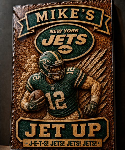 Alternative view of Hand-Carved Jets Wooden Wall Art – Custom Name Engraving