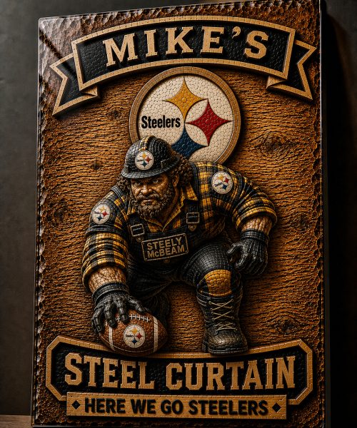 Alternative view of Hand-Carved Steelers Wooden Wall Art – Custom Name Engraving