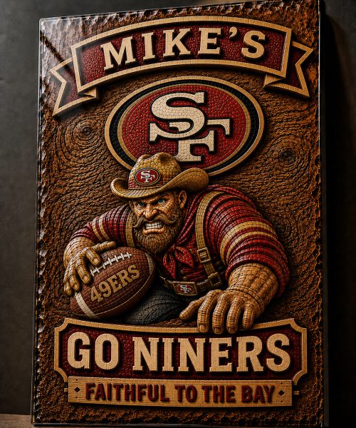 Alternative view of Hand-Carved 49ers Wooden Wall Art – Custom Name Engraving