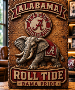 Hand-Carved Alabama Crimson Tide Wooden Wall Art – Custom Name Engraving