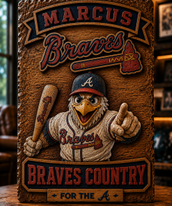Hand-Carved Atlanta Braves Wooden Wall Art – Custom Name Engraving