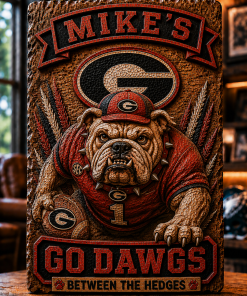 Hand-Carved Georgia Bulldog Wooden Wall Art – Custom Name Engraving