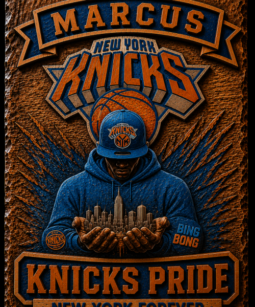 Hand-Carved New York Knicks Wooden Wall Art – Custom Name Engraving
