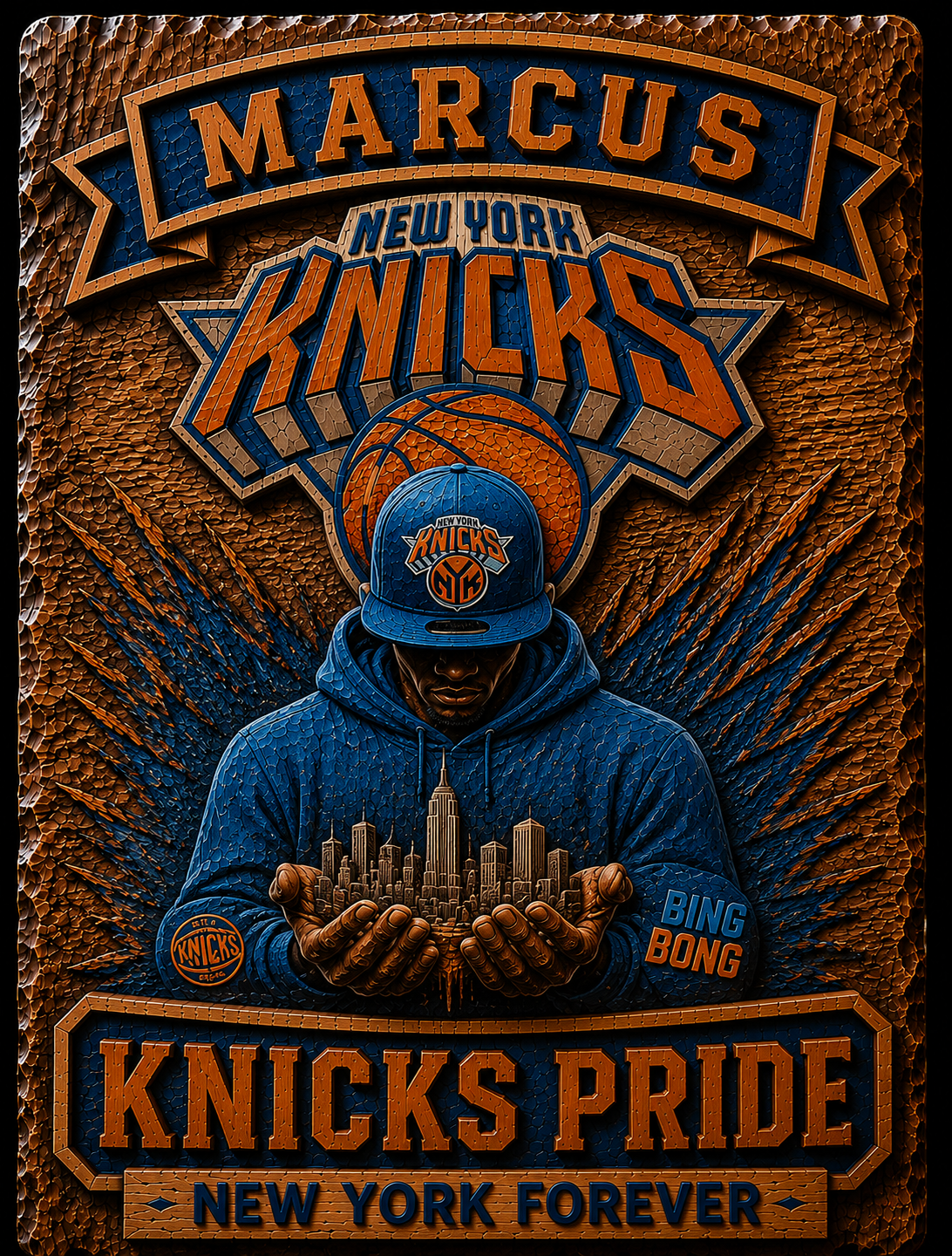 Hand-Carved New York Knicks Wooden Wall Art – Custom Name Engraving