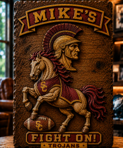 Hand-Carved USC Trojans Wooden Wall Art – Custom Name Engraving