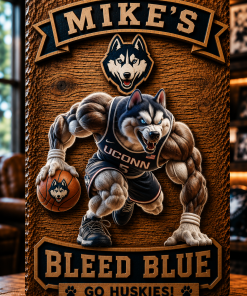 Hand-Carved Uconn huskies Wooden Wall Art – Custom Name Engraving