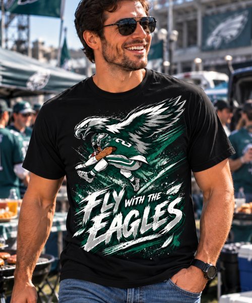 Alternative view of Fly With the Eagles – Saquon Barkley Vintage Football T-Shirt