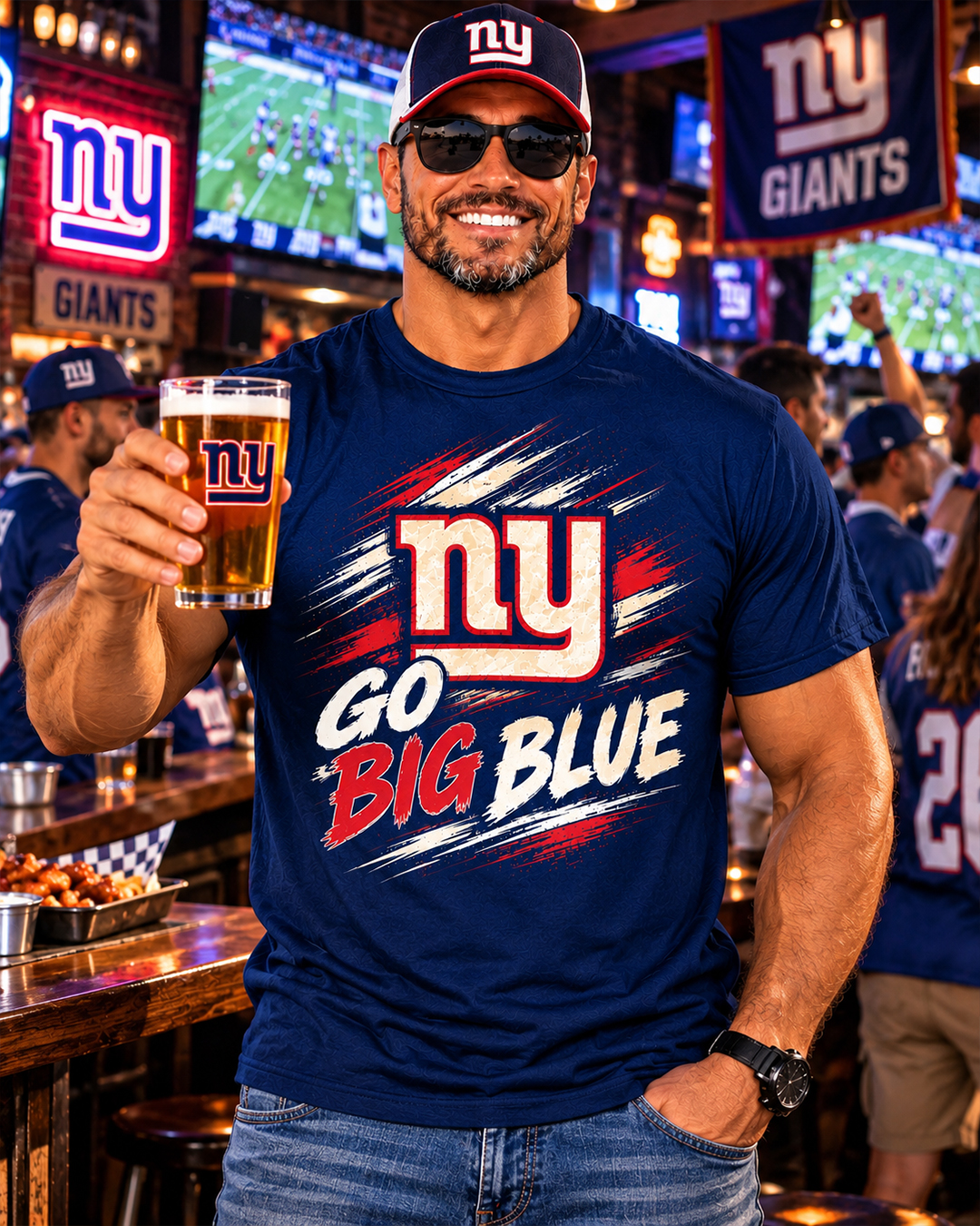 GO BIG BLUE - New York Giants Vintage T-Shirt - Image 3