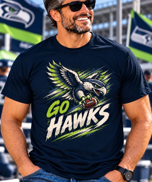 GO HAWKS - Seattle Seahawks Vintage T-Shirt