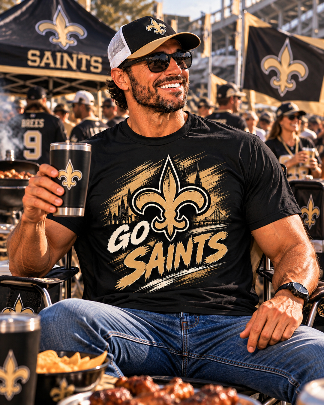 GO SAINTS - New Orleans Saints Vintage T-Shirt - Image 2