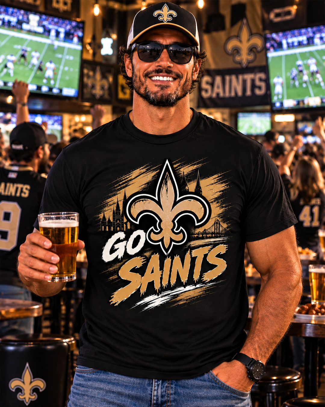GO SAINTS - New Orleans Saints Vintage T-Shirt - Image 3