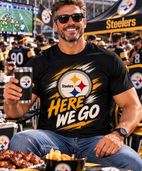 Alternative view of HERE WE GO - Pittsburgh Steelers Vintage T-Shirt