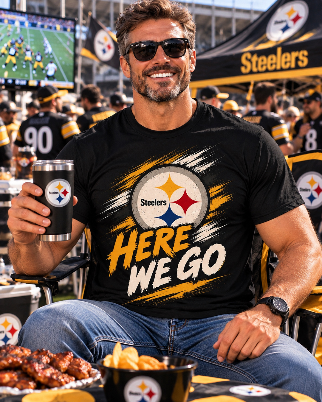 HERE WE GO - Pittsburgh Steelers Vintage T-Shirt - Image 2