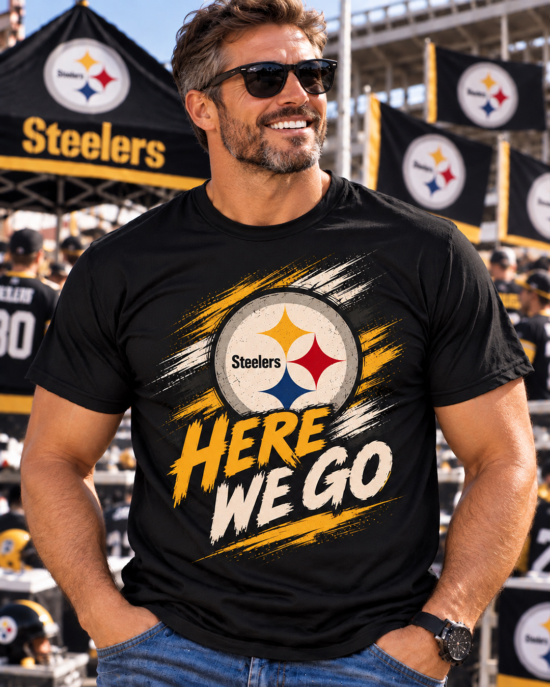 HERE WE GO - Pittsburgh Steelers Vintage T-Shirt