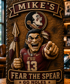Hand-Carved Florida State Seminoles Wooden Wall Art – Custom Name