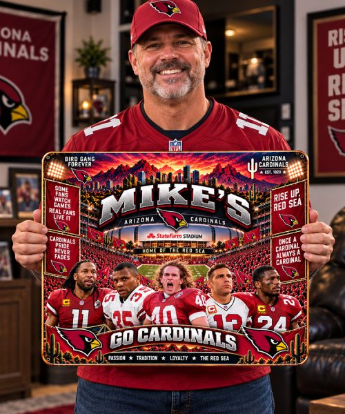 Alternative view of High-Gloss Printed Arizona Cardinals Wooden Wall Art – Custom Name